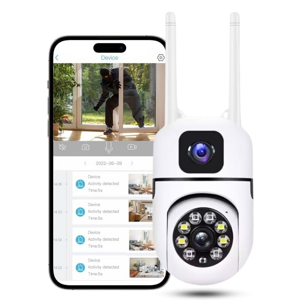 Yopox 4+4MP WiFi Smart PTZ CCTV Camera for Home Outdoor |1080p HD | Color Night Vision | Motion Detection | Two Way Audio | Wireless Security Camera with Mobile App V380 Pro (Dual Lens Mini Dome)